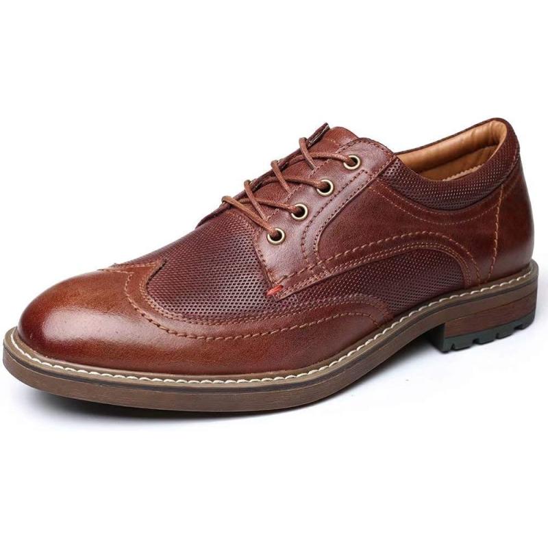 Men’s Oxford, Casual Lace-Up Dress Shoes(Wingtip-brown) - Arkbird Shoes